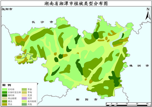 2001年湖南省湘潭市植被类型分布数据