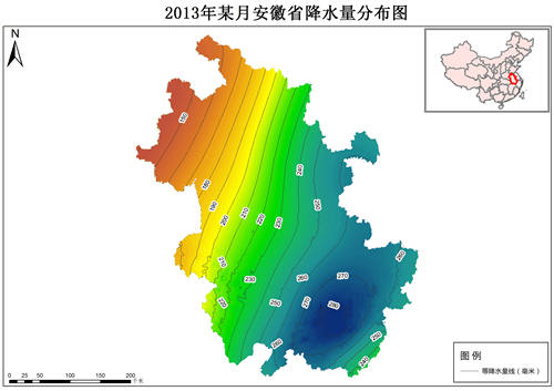 2013年安徽省月降水量分布数据