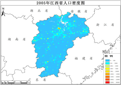 2000-2005年江西省人口密度格网数据