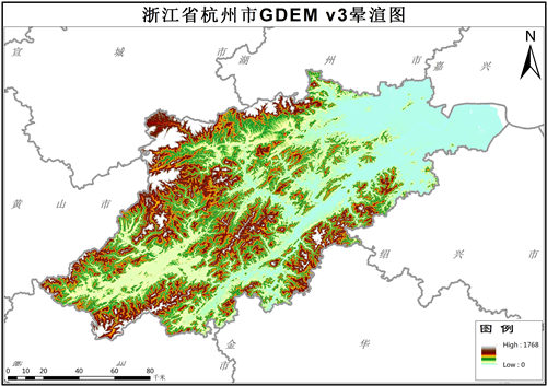 浙江省杭州市GDEM V3高程数据