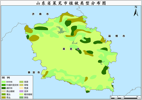 2000年山东省莱芜市植被类型分布数据