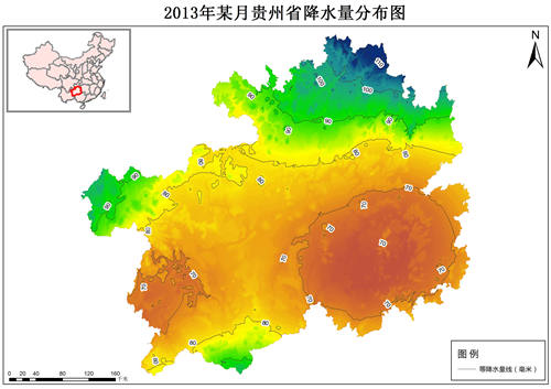 2013年贵州省降水量分布数据