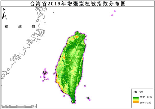 台湾省2019年增强型植被指数EVI数据