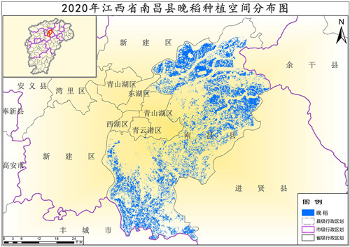 2020年江西省水稻种植分布数据