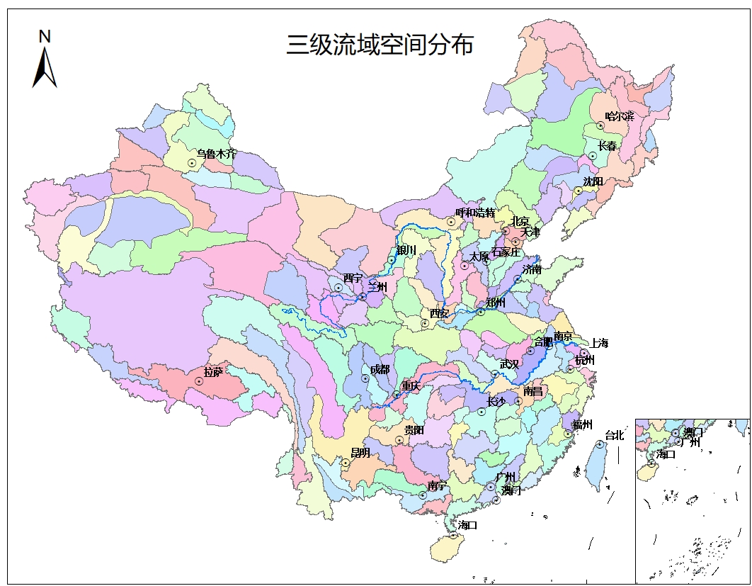 中国三级流域空间分布