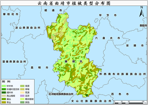 2000年云南省曲靖市植被类型分布数据