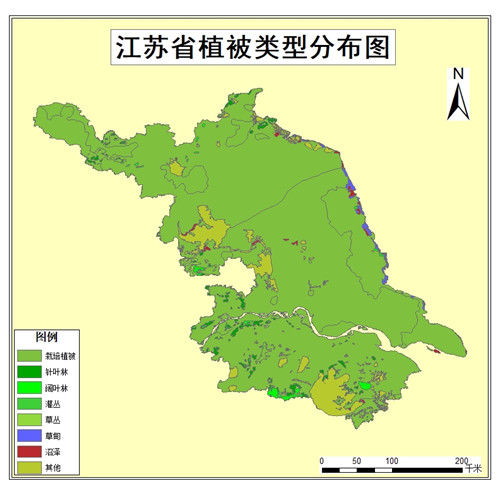 2001年江苏省植被类型分布数据
