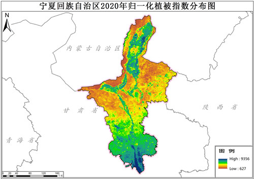宁夏回族自治区2020年归一化植被指数NDVI分布