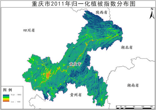 2011-2015年重庆市归一化植被指数NDVI年产品