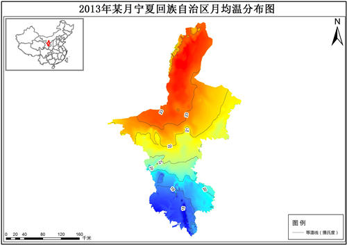 2013年宁夏回族自治区各月月均温分布数据