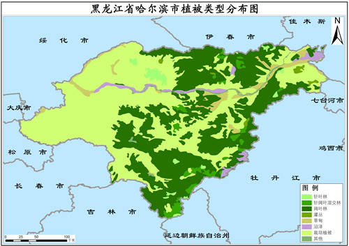 2001年黑龙江省哈尔滨市植被类型分布数据