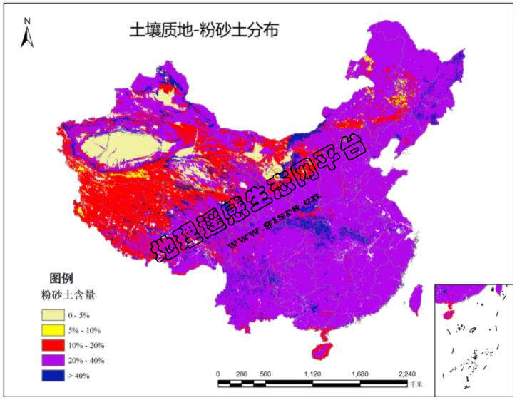 中国土壤质地—粉砂土空间分布数据