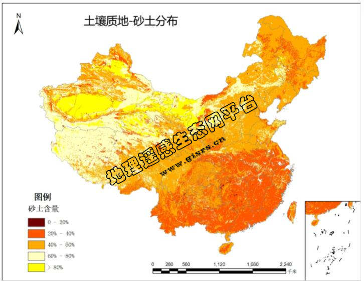 中国土壤质地—砂土空间分布数据