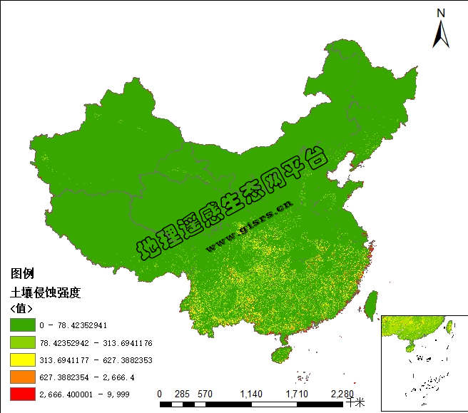 中国土壤侵蚀强度空间分布数据