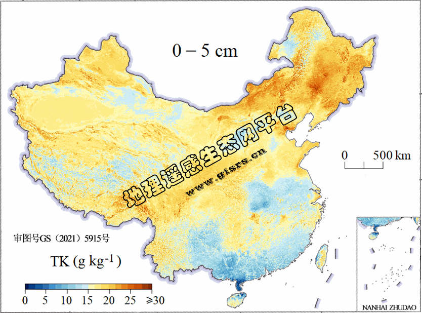 中国土壤全钾含量空间分布数据