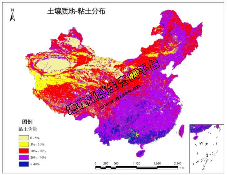 中国土壤质地—粘土空间分布数据