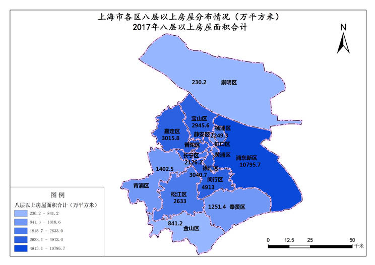 上海市2017年八层以上房屋面积合计