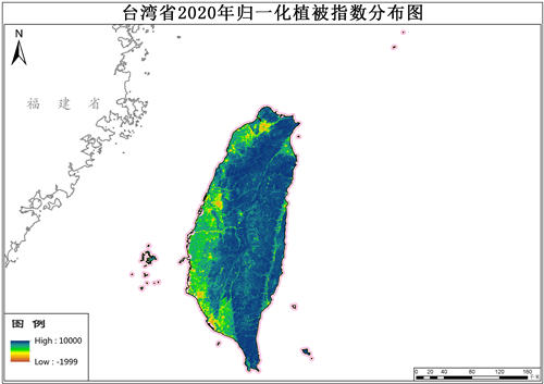 台湾省2016-2020年归一化植被指数NDVI年产品