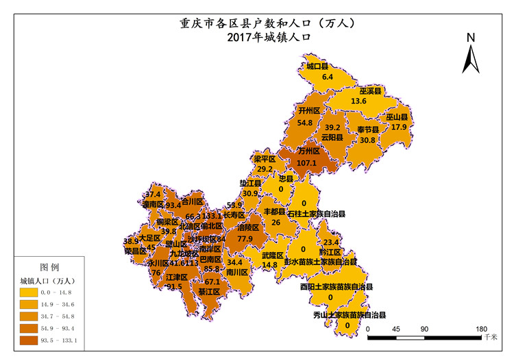 重庆市2017年常住城镇人口