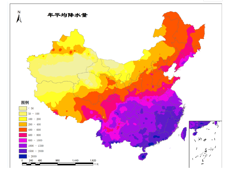 全国多年平均降水量空间分布数据