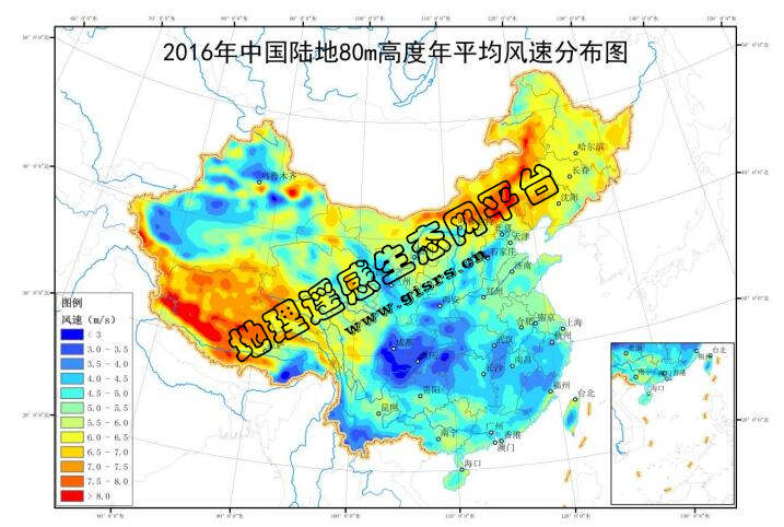 全国多年平均风速空间分布数据