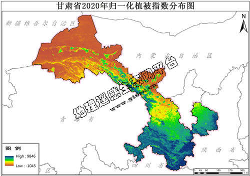 甘肃省2020年归一化植被指数NDVI分布数据