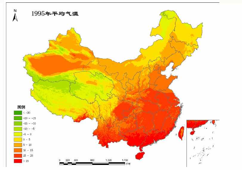 全国多年平均气温空间分布数据