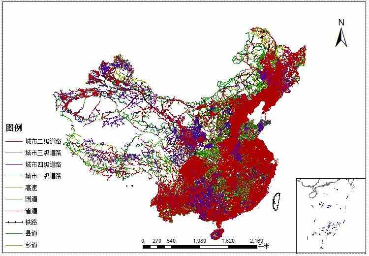 全国道路网空间分布数据